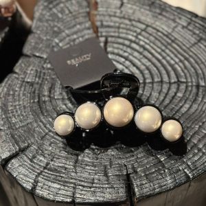 Luxury Ivory Pearl Black Hair Claw Clip