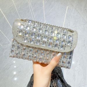 Geometric Rhinestone Clutch in Silver