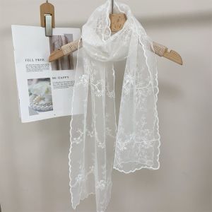 French Gardenia Embroidered Organza Scarf Wrap