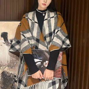 Tartan Poncho Cape Wrap with Fringe