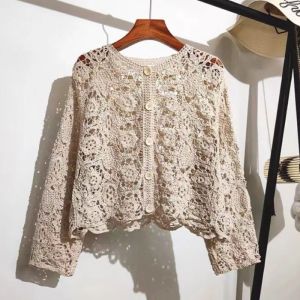 Floral Lace Crop Crochet Knit Cardigan