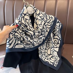 Rose Print Cotton Square Navy