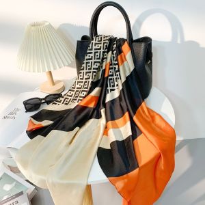 F Pattern Satin Scarf in Orange/Cream