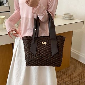 Summer Woven Straw Handbag & Metallic Accent