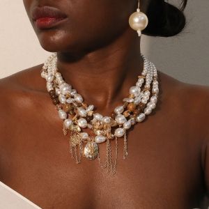 Multi-Layer Pearlies and Gold Charms Necklace