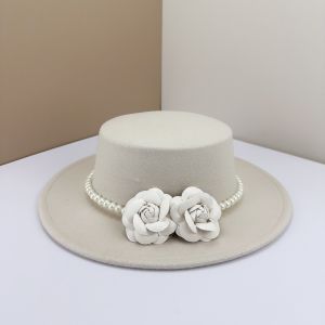 Fedora Hat with Camellia Flowers & Faux Pearl Band