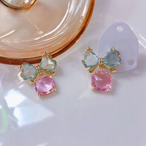Pink Sparkling Crystal Bow Drop Earrings