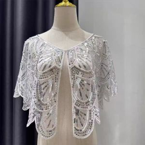 Luxury Silver Sequin Evening Wedding Shawl & Bolero