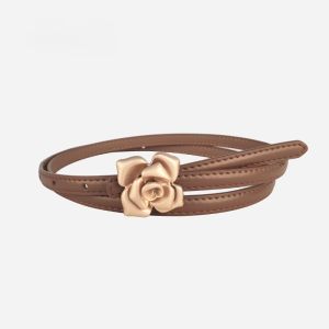 Gold Floral Buckle Skinny Belt