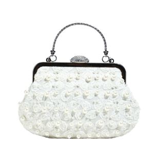 Vintage Style Pearls and Flowers Details Clutch Bag