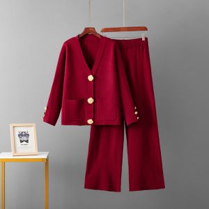 Knit 2 Button-Down Cardigan & Wide-Leg Trousers