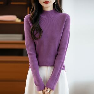 Soft Knit Mock Neck Plain Ribbed Sweater