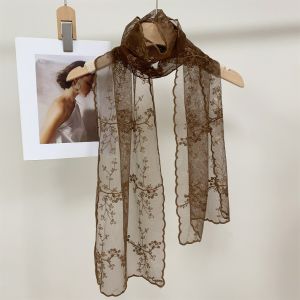 French Gardenia Embroidered Organza Scarf Wrap