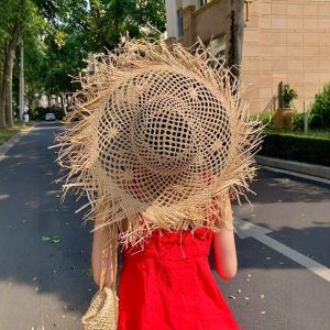 Oversized Frayed Straw Beach Hat