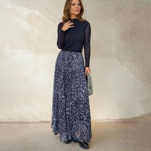 Leopard Print Pleated Maxi Skirt