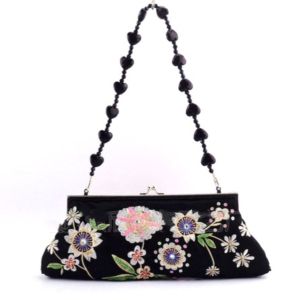 Embroidered Beaded Kiss-Lock Clutch Bag 
