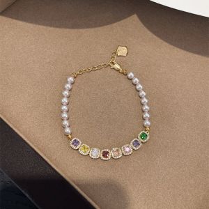 Faux Pearl & Rainbow Crystals Bracelet