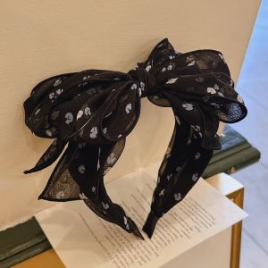 Black Sheer Chiffon Floral Oversized Bow Headband