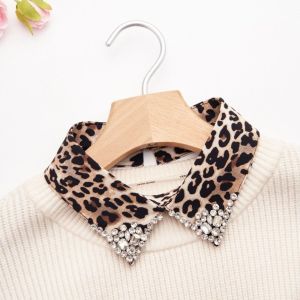 Glam Leopard Print Faux Cotton Collar with Crystal