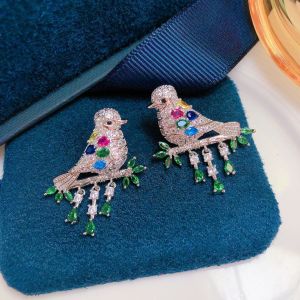 Songbird Crystal Earrings with Green Teardrop
