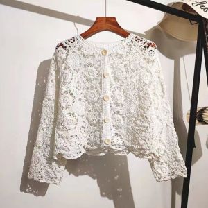 Floral Lace Crop Crochet Knit Cardigan