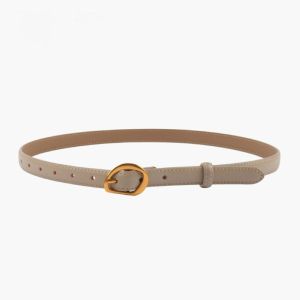 Thin Leather Belt with Gold Buckle
