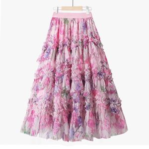 Ruffle Midi Skirt with Floral Print