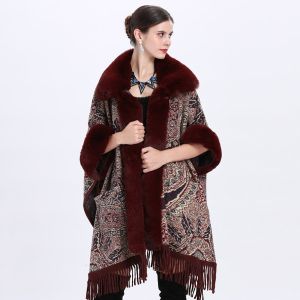 Luxurious Paisley Cape with Faux Fur Collar and Cuffs