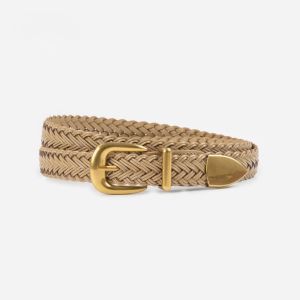 Solid Brass & Braided Faux Leather Belt in Beige 
