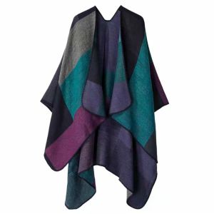 Soft Knit Color-Block Poncho Cape