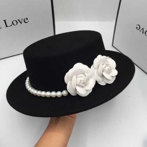 Fedora Hat with Camellia Flowers & Faux Pearl Band