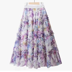Ruffle Midi Skirt with Floral Print