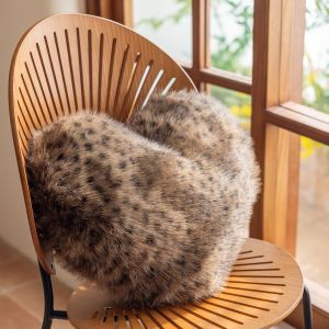 Brown Cheetah Print Fluffy Faux Fur Heart Pillow