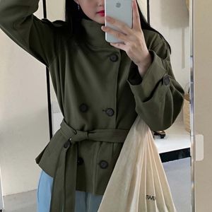 Parisian Style Double Rows Buttons Belted Trench 