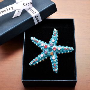 Turquoise Starfish Brooch with Multicolor Crystals