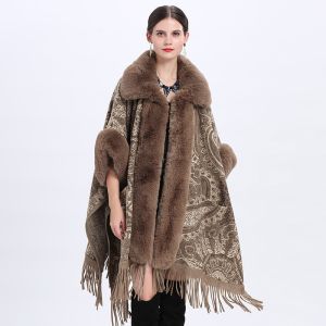 Luxurious Paisley Cape with Faux Fur Collar and Cuffs