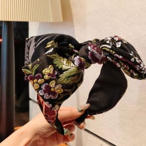 Floral Jacquard Bow Black Headband