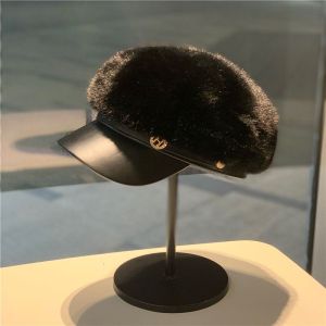 Letter H Faux Fur Baker Boy Hat