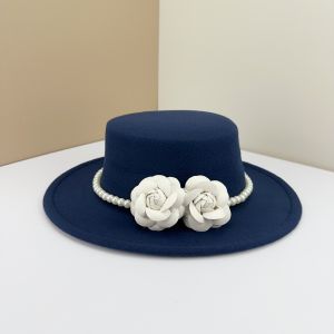 Fedora Hat with Camellia Flowers & Faux Pearl Band