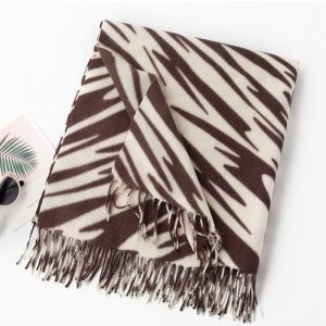 Coffee & Cream Abstract Print Oversized Scarf with Tassel Fringe