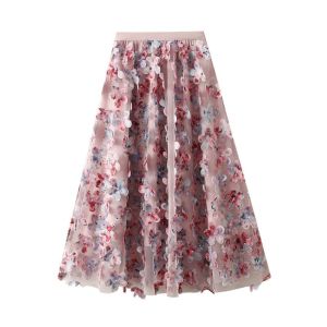Whimsical 3D Flower Mesh Skirt