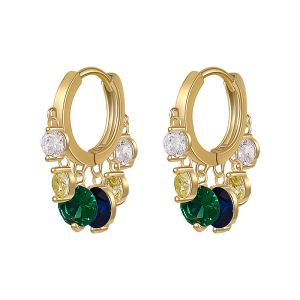 Crystal Gold Hoop Earrings in Green/Blue EUR555