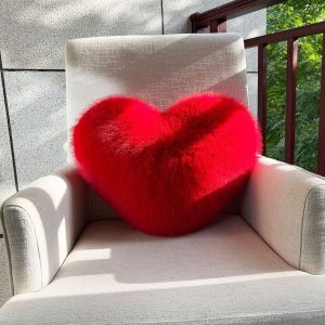 Large Soft Faux Fox Fur Heart Pillow