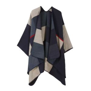 Soft Knit Color-Block Poncho Cape