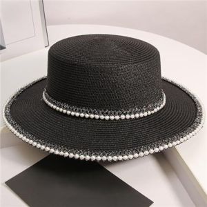 Boater Hat with Pearl Trim in Black WA203