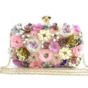Pink Floral Embellished Clutch Evening Bag