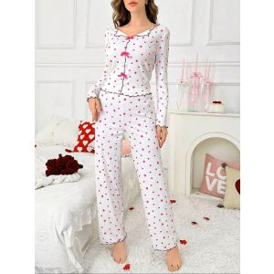 Small Heart Print Pyjama Set with Bow Details