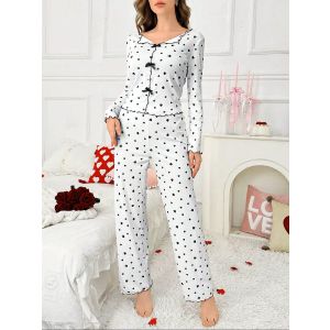 Small Heart Print Pyjama Set with Bow Details