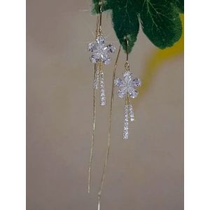 Gold Floral Drop Earrings with Sparkling Crystals