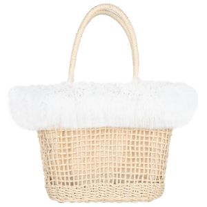 A196 Ruffle Edge Straw Tote Bag in White